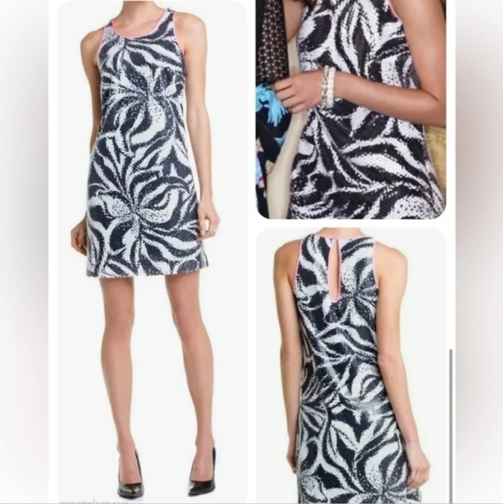 Lilly Pulitzer Courtin Sneak A Peek Black & White Sequin Shift Dress - 10